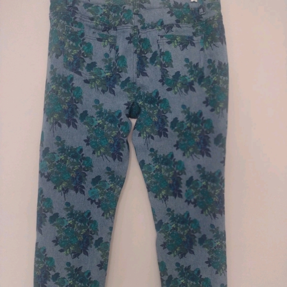 Diane Gilman 12P X 26.5" Women’s Blue Green Floral Print Stretch Jeans - Picture 2 of 16
